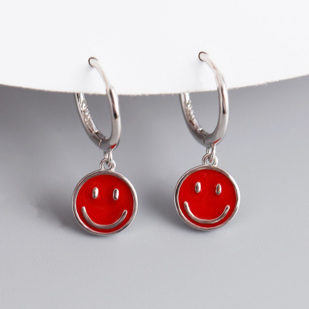 1 Paar Süß Lächelndes Gesicht Emaille Sterling Silber Ohrringe display picture 1