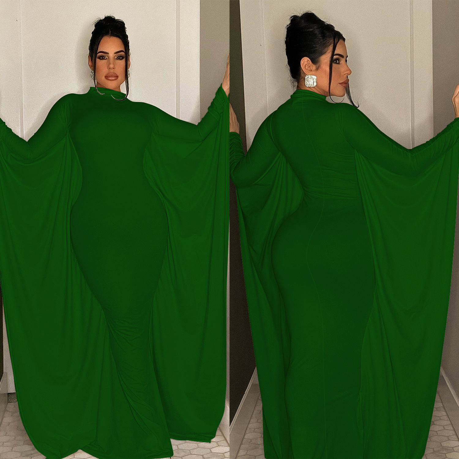 C6575 transfronteriza AliExpress Amazon moda europea y americana de las mujeres de color sólido Batwing Vestido de manga larga vestido de las mujeres