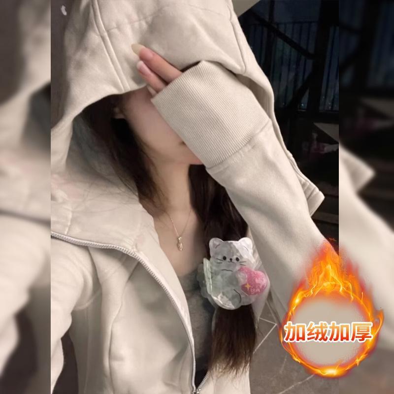山东即墨卫衣上衣女暗黑色2025新款韩系百搭掐腰减龄秋季显瘦外套|undefined