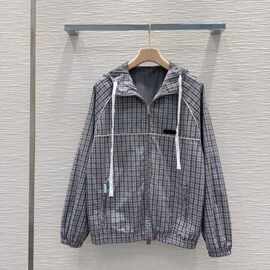 深圳南油25春夏款时尚气质撞色格纹字母贴布刺绣连帽宽松显瘦外套