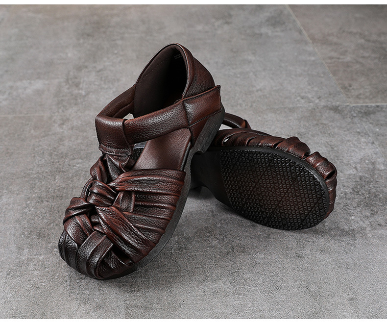 Sandal da thật bít mũi nữ kiểu La Mã đế mềm thoải mái — Màu caramel chi tiết 14