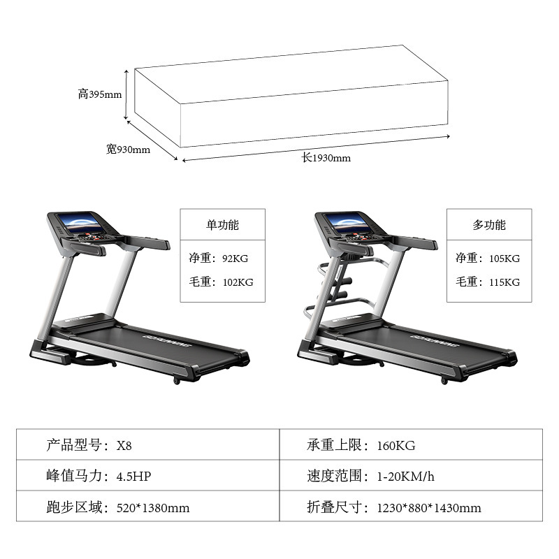 Caminadora Lijiu Jia X8 plegable de gran tamaño, equipo de fitness eléctrico para uso doméstico en interiores con banda de correr ancha e inclinación eléctrica.