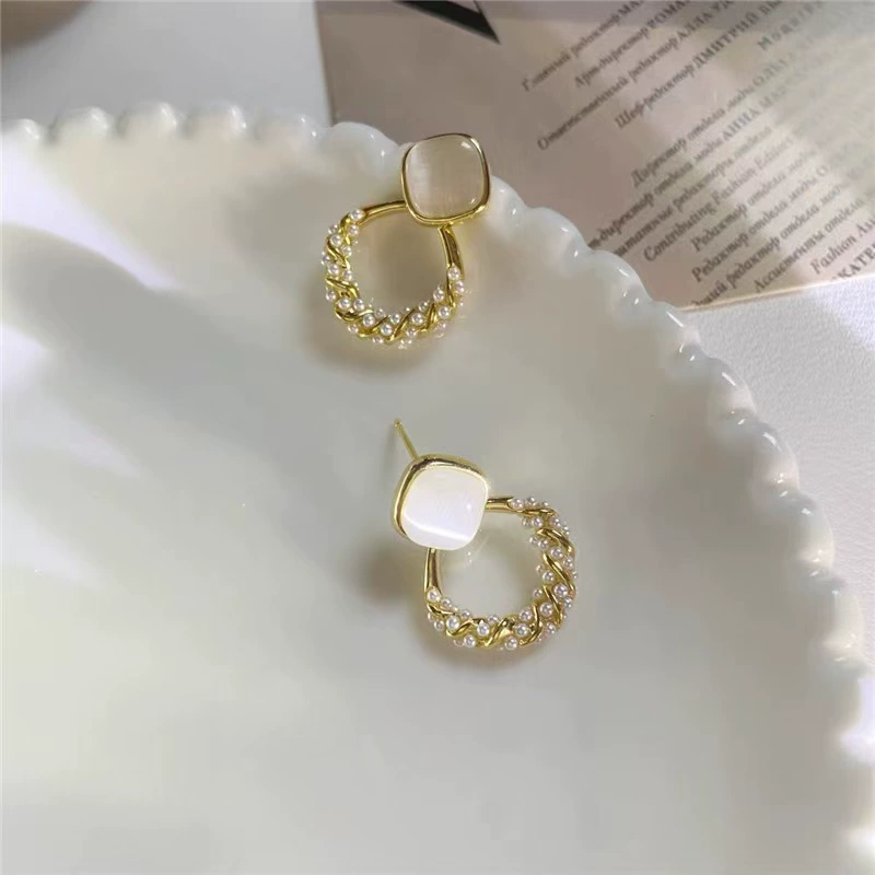 Серьги из жемчуга, универсальная серебряная игла, стиль светлый люкс, кошачий глаз, образец серебра 925, простой и элегантный дизайн