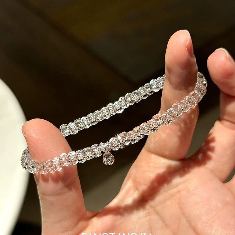 正宗爆闪!天然双净体算盘直切刻面白水晶纯银葫芦手串手链女小众|undefined
