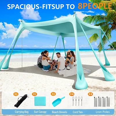 Avtomobil yan çətirləri: One-Piece Sunshade Canopy - octagonal-canopy-sky-blue-4-iron-rods-uv-protection-300300200