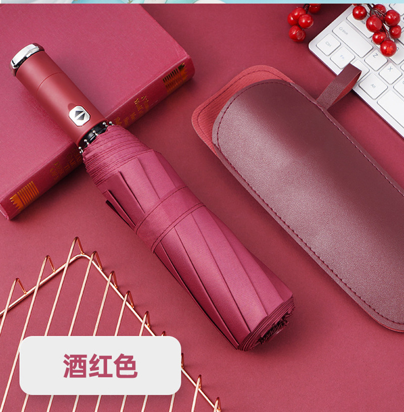 爆款旋转配色电筒伞夜行反光LED灯伞男女黑胶防晒三折自动晴雨伞-阿里巴巴