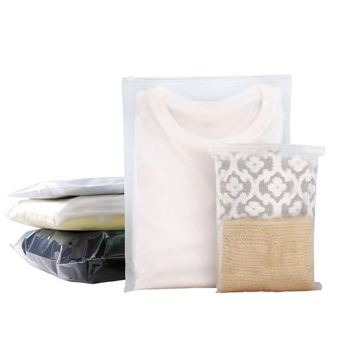 Wholesale frosted transparent clothing zipper bag thickened clothing storage zipper seal bag plastic packaging bag