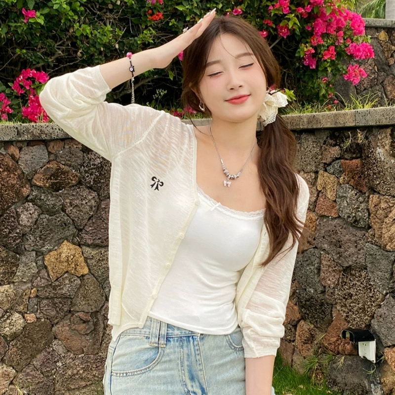 Thin cardigan, knitted sweater, white cloak, tank top