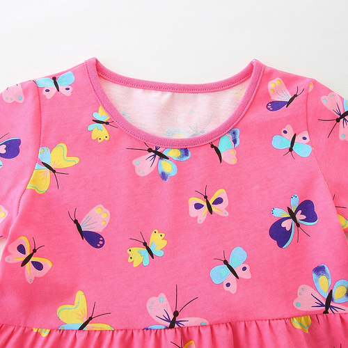 European and American Style Fashion Girls Butterfly Print Princess Dress 24 Summer New Arrival Round Neck Children's Cotton Dress