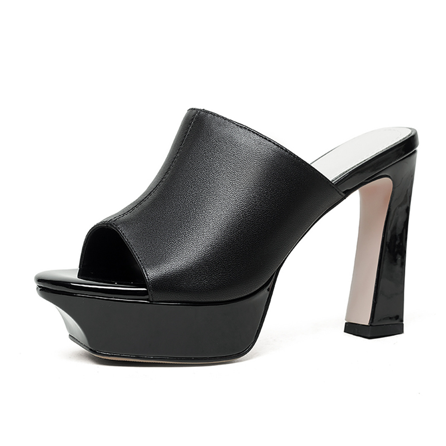 Sandal cao gót nữ quai ngang hở mũi gót 9 cm — đen