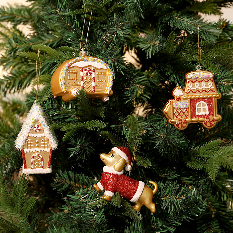 Cross-border Christmas golden plastic plating pendants high-end cartoon Christmas tree pendants party decoration window hangings