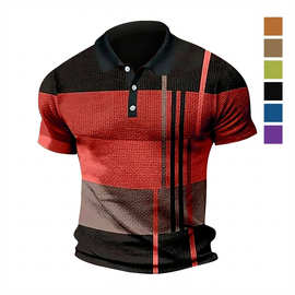 2026跨境亚马逊夏季新款外贸 欧美男士polo衫短袖拼色拉链T恤上衣