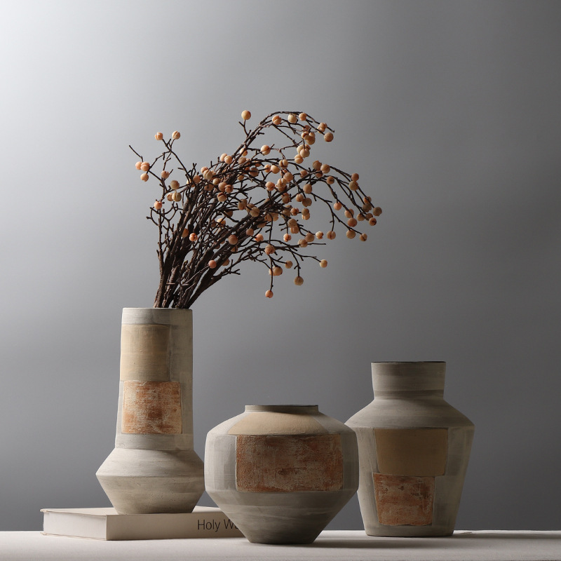 Niche designer handmade pottery model room creative flower arrangement decorations Hotel B & B color matching flower arrangement vase