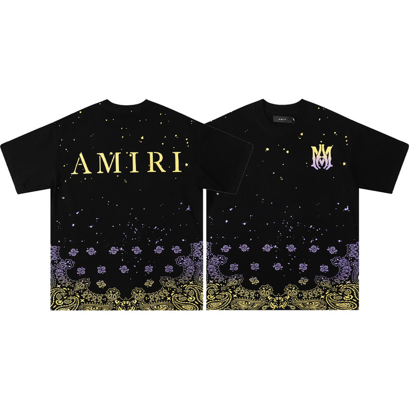 High-End Collection Amiri Summer Short-Sleeve Letter Print Fluid Splash Ink Round Neck Men's Short-Sleeve T-Shirt Cross-Border Trend High-End Collection Amiri Summer Short-Sleeve Letter Print Fluid Splash Ink Round Neck Men's Short-Sleeve T-Shirt Cross-Border Trend