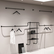 服装店上墙衣架女装店陈列挂衣架简约铁艺黑色多层货架壁挂展示架
