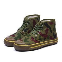 Wholesale rubber-soled high-top training camouflage Liberation men's safety shoes single-layer fleece-lined cotton shoes