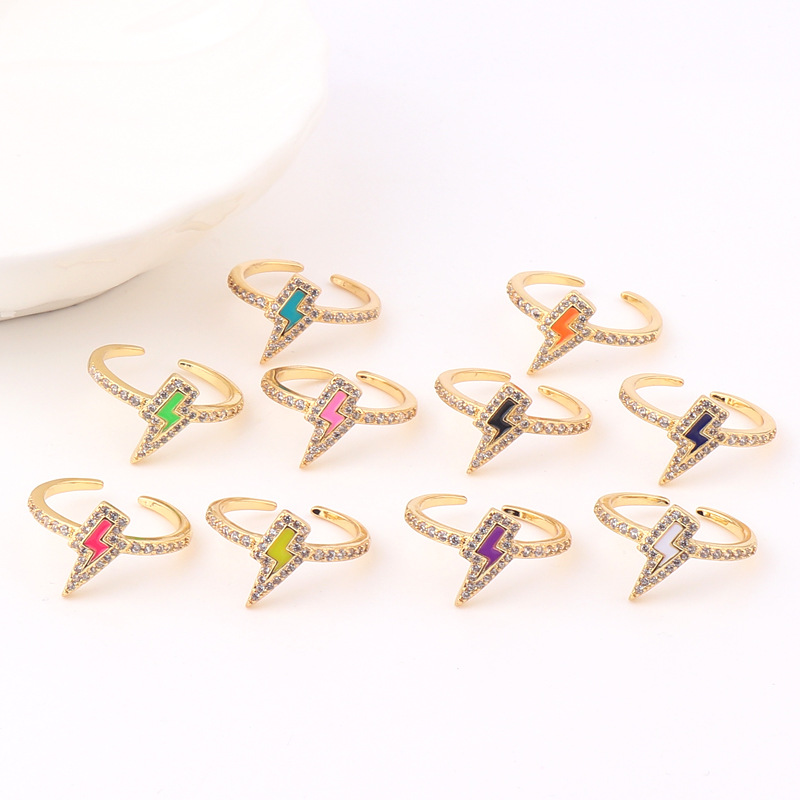 Fashion Lightning Copper Open Ring Plating Artificial Gemstones Copper Rings