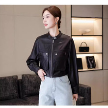 【香街洋房】真皮头层绵羊皮女短款立领夹克外套新款机车海宁皮衣