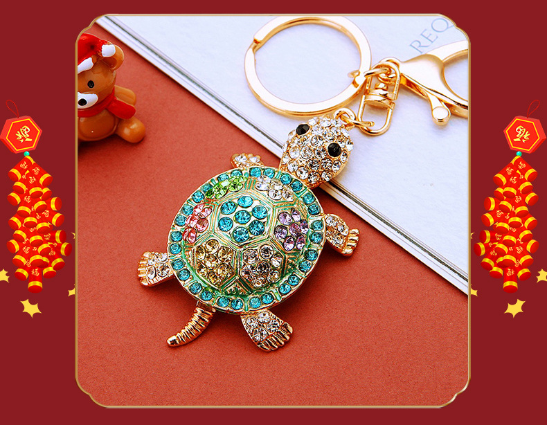 Turtle Car Keychain With Full Diamond Crystals Bag Pendant_voghion.com