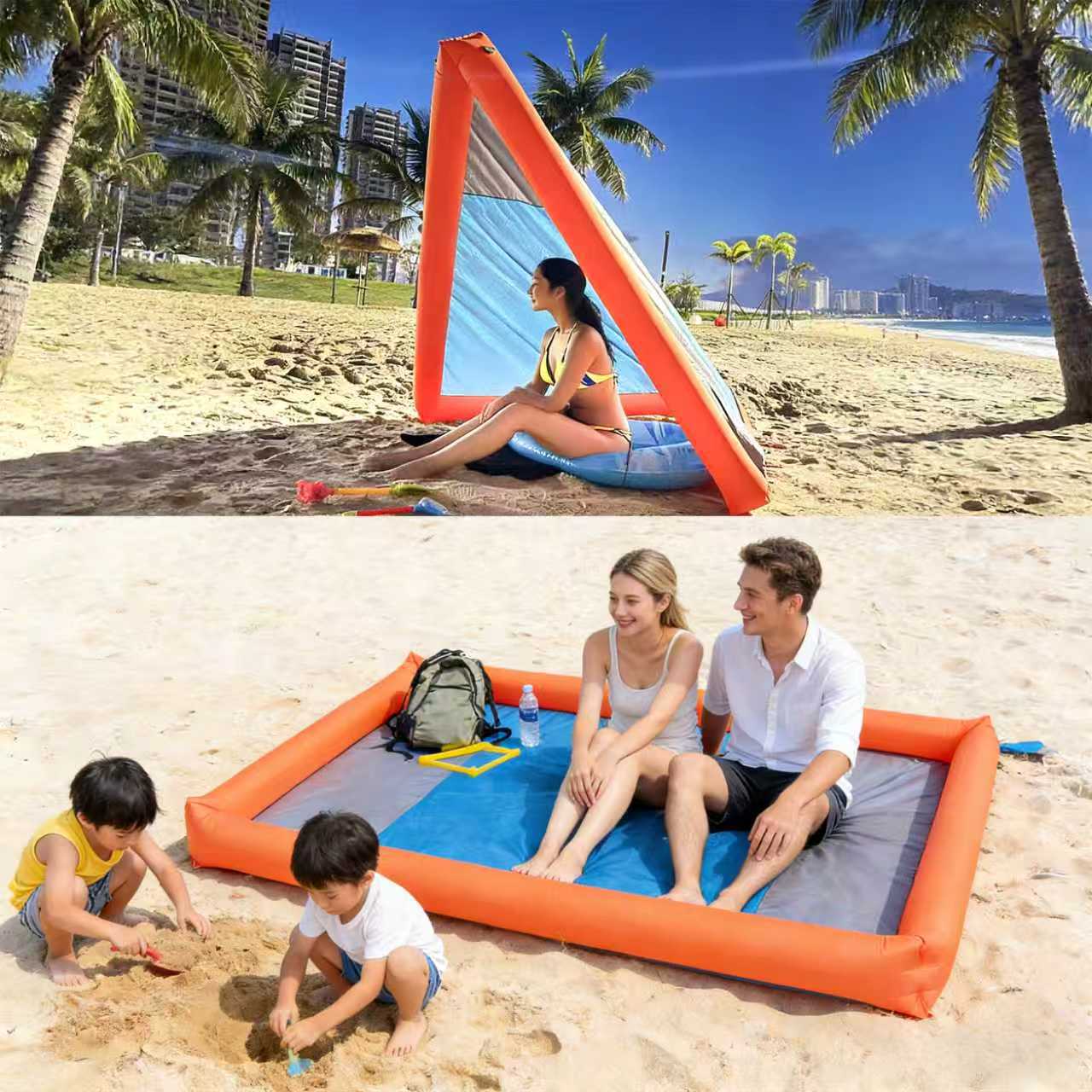 Outdoor inflatable mat, beach mat, portable moisture-proof mat, camping picnic mat, foldable multi-functional sunshade mat