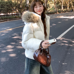 2025冬季新款90白鸭绒短款大毛领羽绒服女收腰显瘦保暖设计感外套