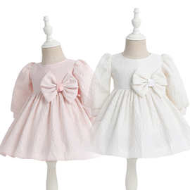 1138金丝玫瑰提花长袖礼服婴儿蕾丝公主裙宝宝满月连衣裙百日周岁