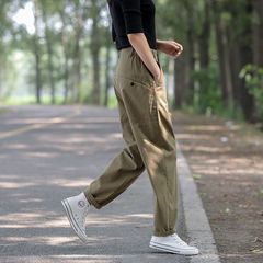 女裤夏季薄款纯棉新款老爹裤休闲女高腰松紧休闲哈伦裤女工装裤