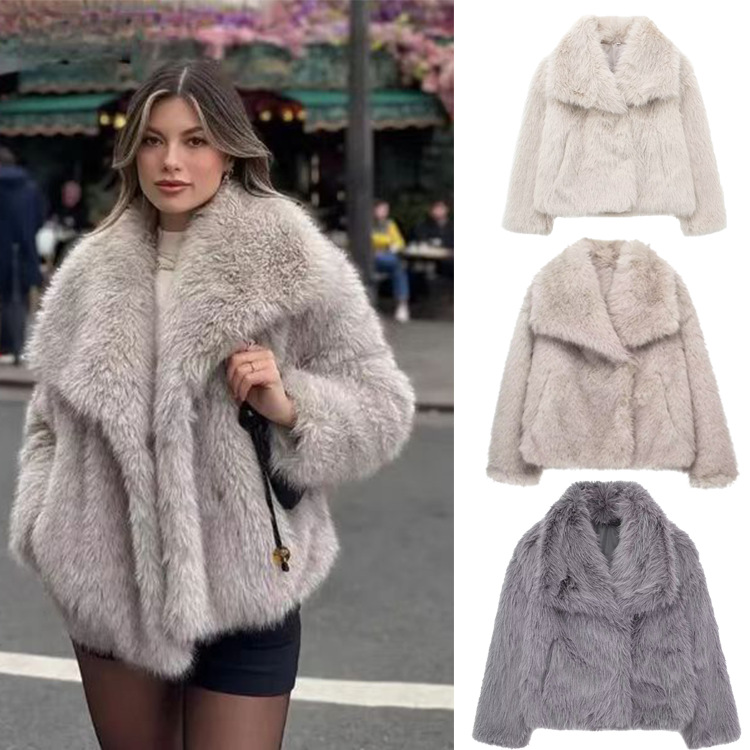 Women's Clothing women's spring new fashion loose artificial fur lapel coat_ipsvogv.com