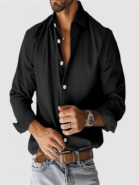 Amazon 2026 New Men's Shirt for Independent Websites, Urban Casual Versatile Turn-Down Collar Buttoned Solid Color Men's Top