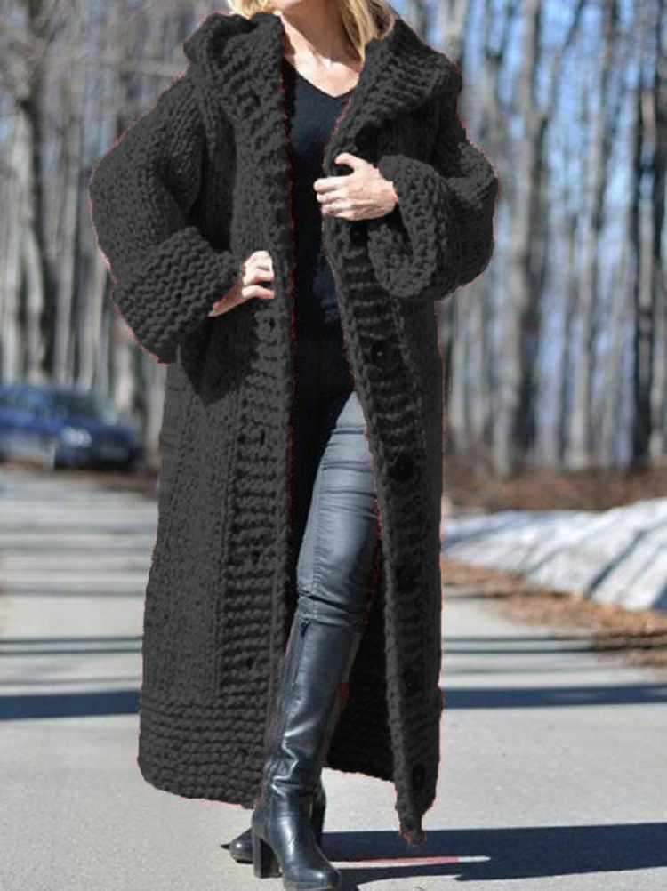Cárdigan con capucha de punto largo para mujer, estilo europeo y americano, talla grande, ropa femenina transfronteriza de Amazon 2026