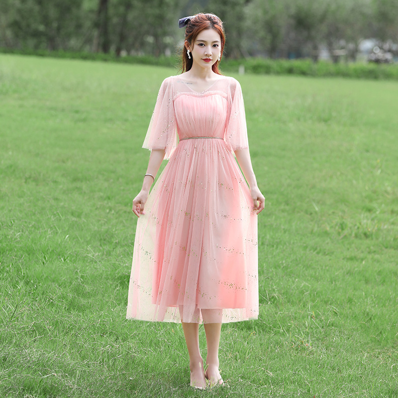 Розовый (летящие рукава с воротником GV) 019