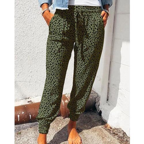 2025 Summer European and American Women's Loose-Fit Cropped Pants with Leopard Print, Drawstring Design, and Casual Style—Perfect for a Slimming Look