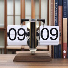 新款实木复古机械翻页时钟家用桌面木头装饰翻页钟个性摆钟