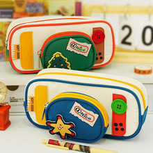 笔袋小学生文具盒双层手提女孩大容量男孩铅笔盒简约帆布幼儿园