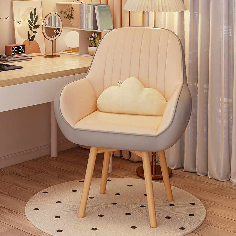 Computer Chair Home Comfortable Sedentary Waist Support Office Chair Solid Wood Makeup Stool Backrest Dormitory Student Study Chair