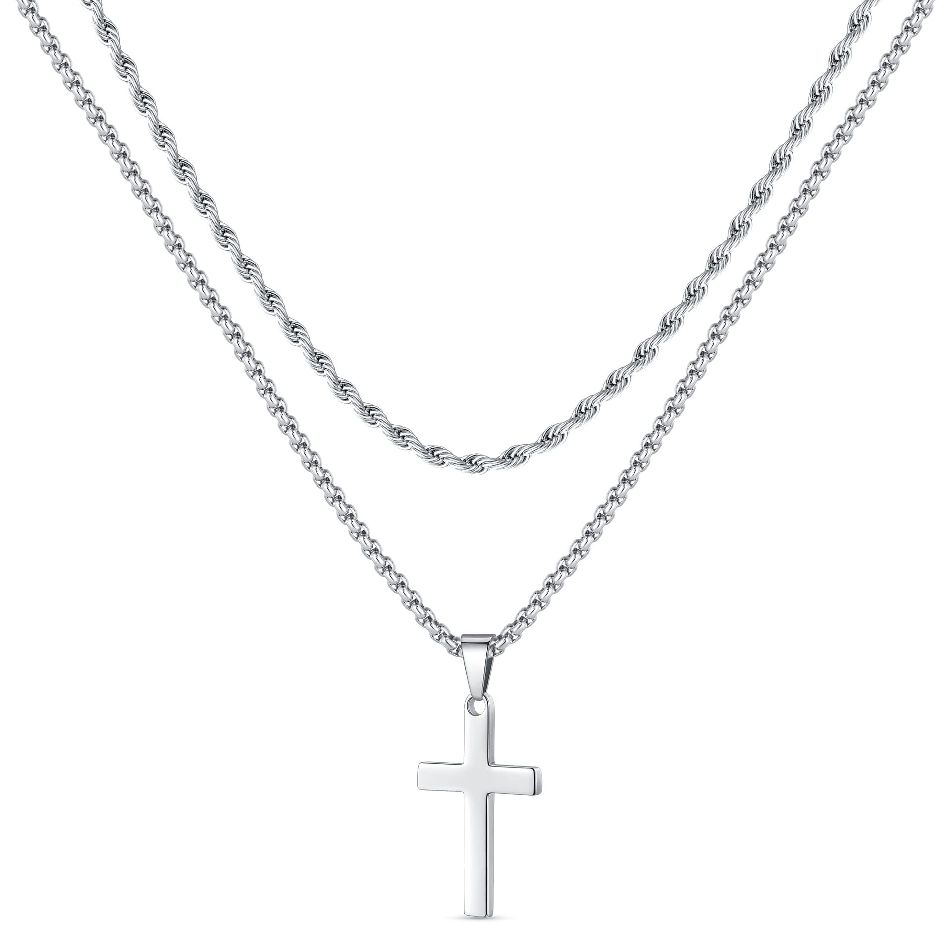 Collier pour homme en acier inoxydable avec pendentif croix_voghion.com