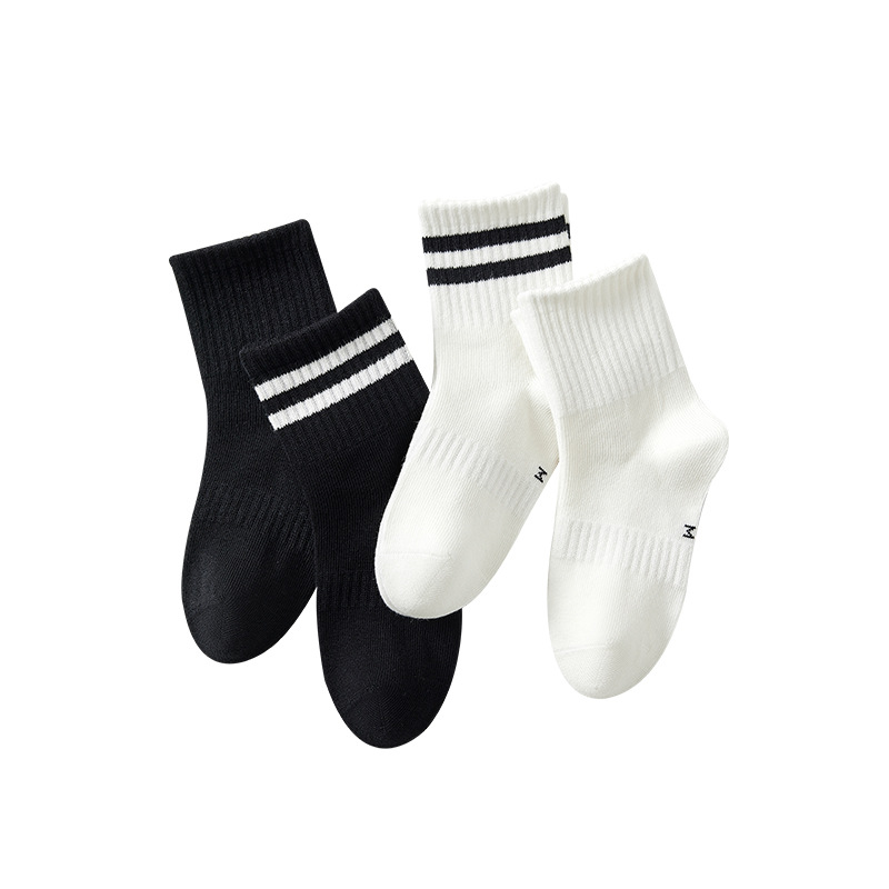 Otoño y invierno sin hueso calcetines de estudiantes para niños, niños y niñas, dos barras de color sólido, calcetines de algodón peinadas, calcetines deportivas