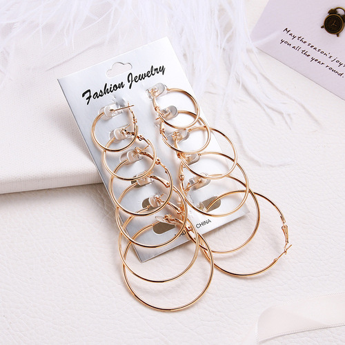 European and American cross-border fashion alloy earrings large circle shrimp buckle earrings set metal earrings women's jewelry wholesale