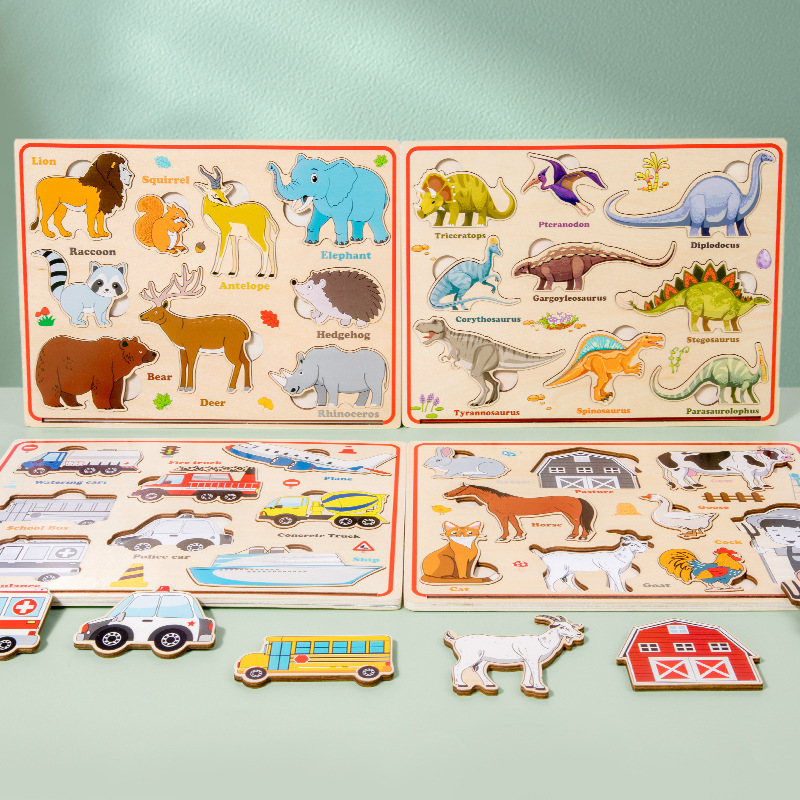 Madera magnética tridimensional rompecabezas de la historia bebé niños Animal dinosaurio tráfico cognición Montessori Educación Temprana Juguetes Educativos