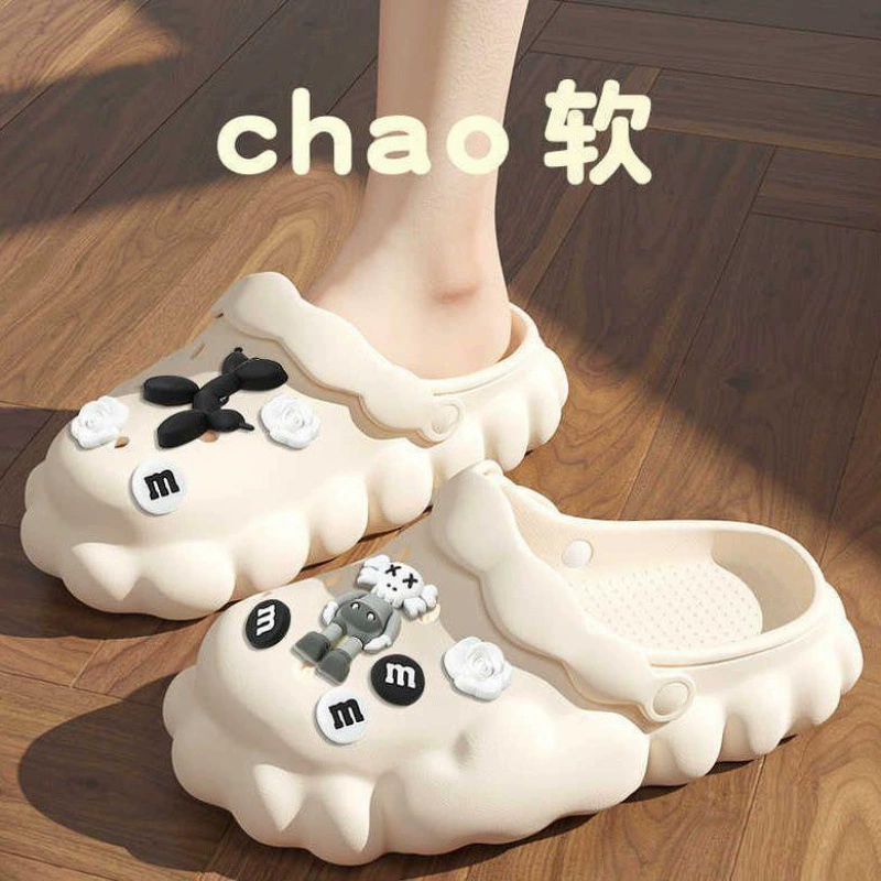 Носить обувь на улице Женские летние сандалии, чтобы наступить на дерьмо, толстый дно, пляж противоскользящий новый сетчатый пакет с половиной тапочки оптом