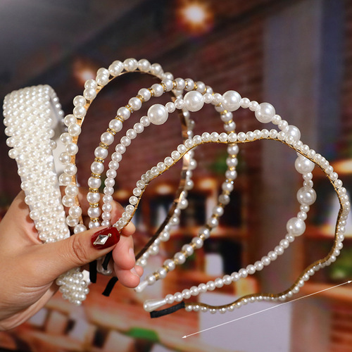 New Style Hair Accessories Women's Elegant Handmade Braided Pearl Headband Bowknot Internet Popular Hair Clip Rhinestone Inlaid Japanese and Korean Fashion Headband