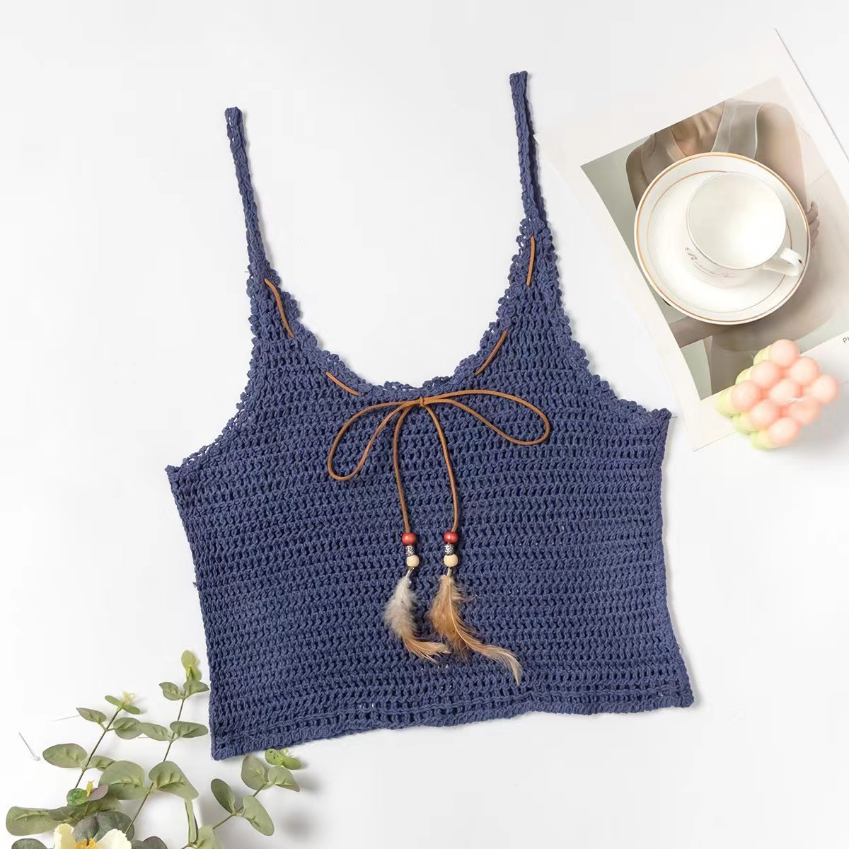 GraceChic GraceChic Foreign Trade Knitted Two-Piece Swimsuit Women With Cover-Up, High-End Solid Color Tie-Up Pure Desire Style Tank Top For_voghion.com