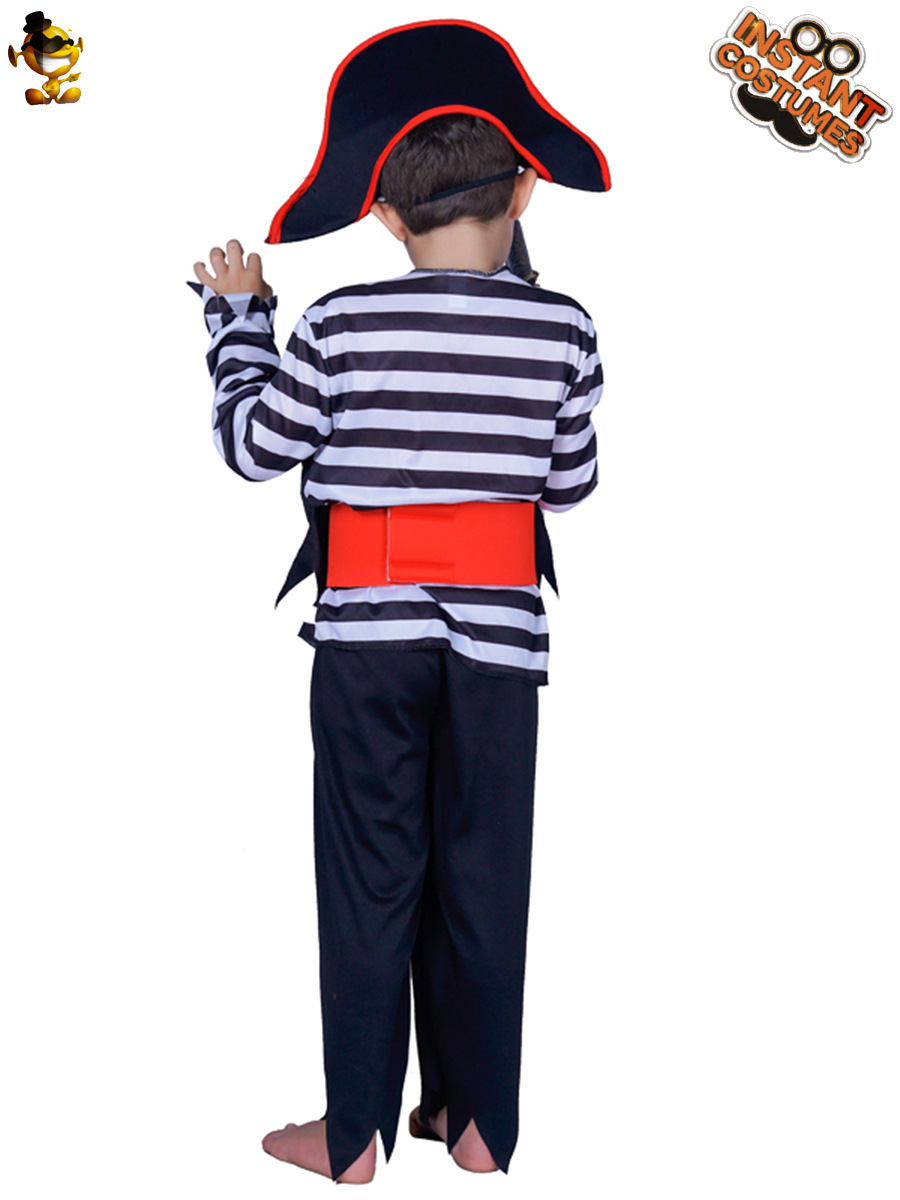 Los hombres de los niños rayas traje pirata mascarada etapa rendimiento traje Halloween Cosplay
