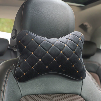 Headrest Car Seat Pillow, Car Neck - black-gold-thread-single-pack