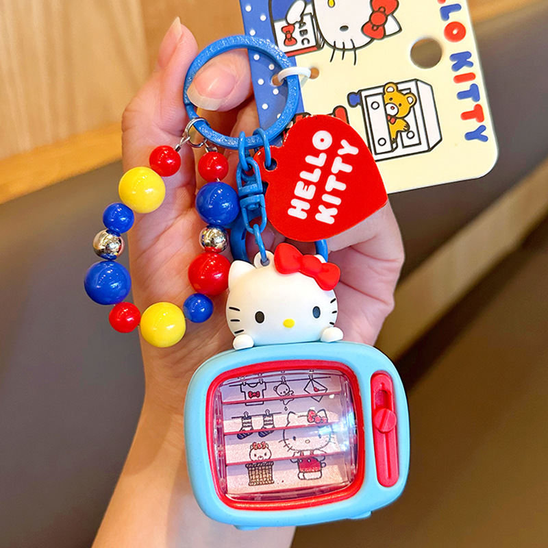 Genuine HelloKitty Keychain Animation Flip TV Practical Beaded Cat Cartoon Keychain