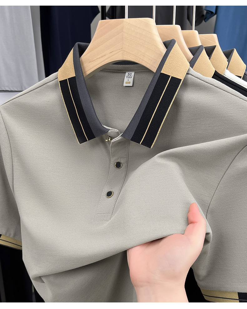 Men's Summer New Short-Sleeve Turn-Down Collar Youth Ice Silk High-End Fashionable Versatile T-Shirt_viptrois.com