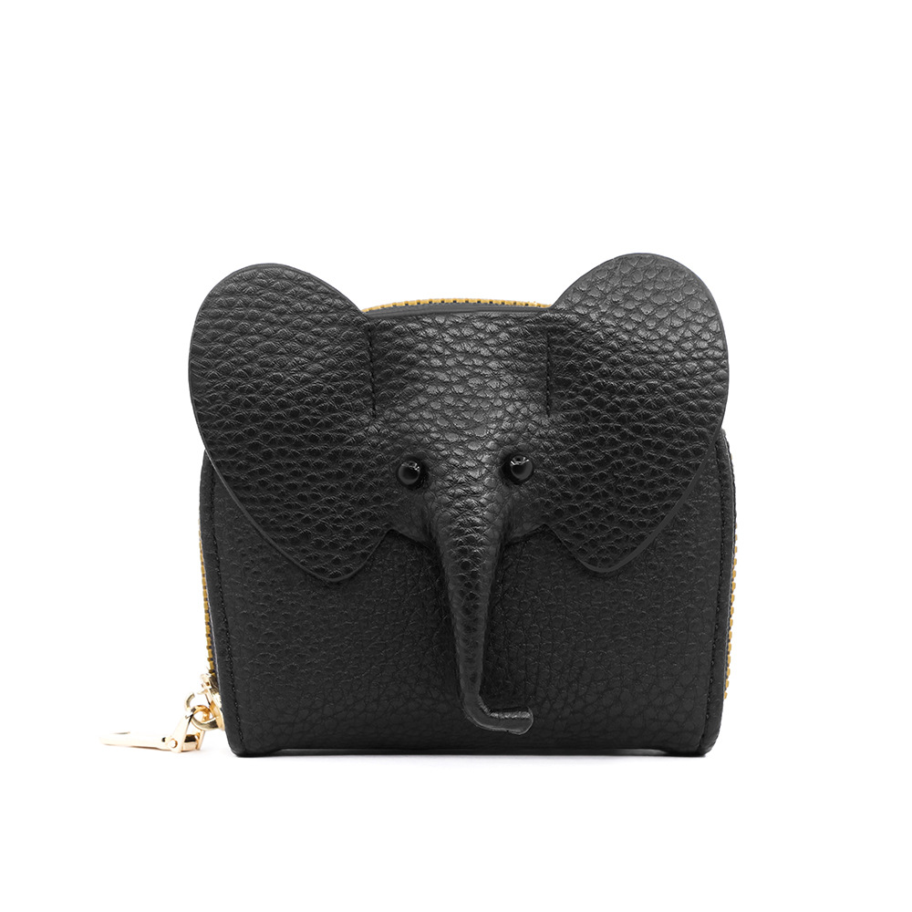 Nuevo lychee patrón corto órgano tarjeta titular ID bolsa lindo elefante multi-Tarjeta titular de la tarjeta monedero cremallera bolsa