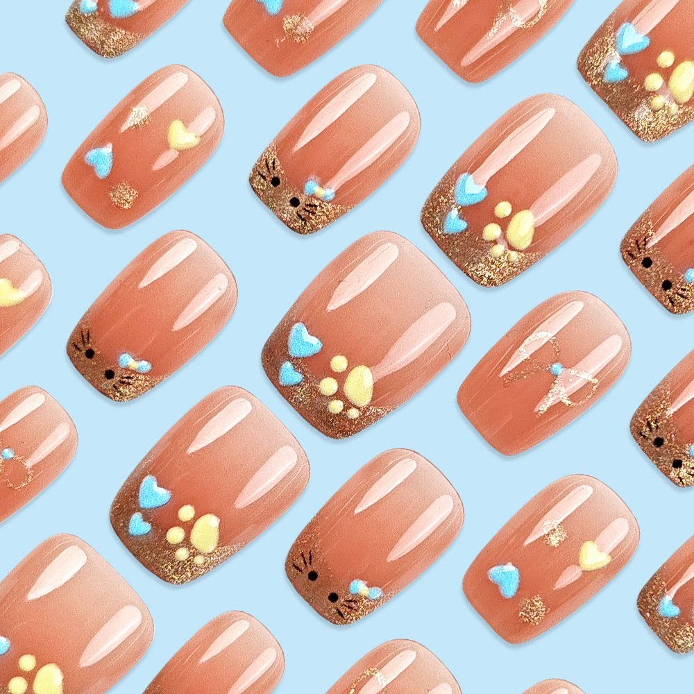 30 piezas en caja ojo de gato corto nail art bowknot love nail parche de uñas 3D en relieve tridimensional con uñas falsas