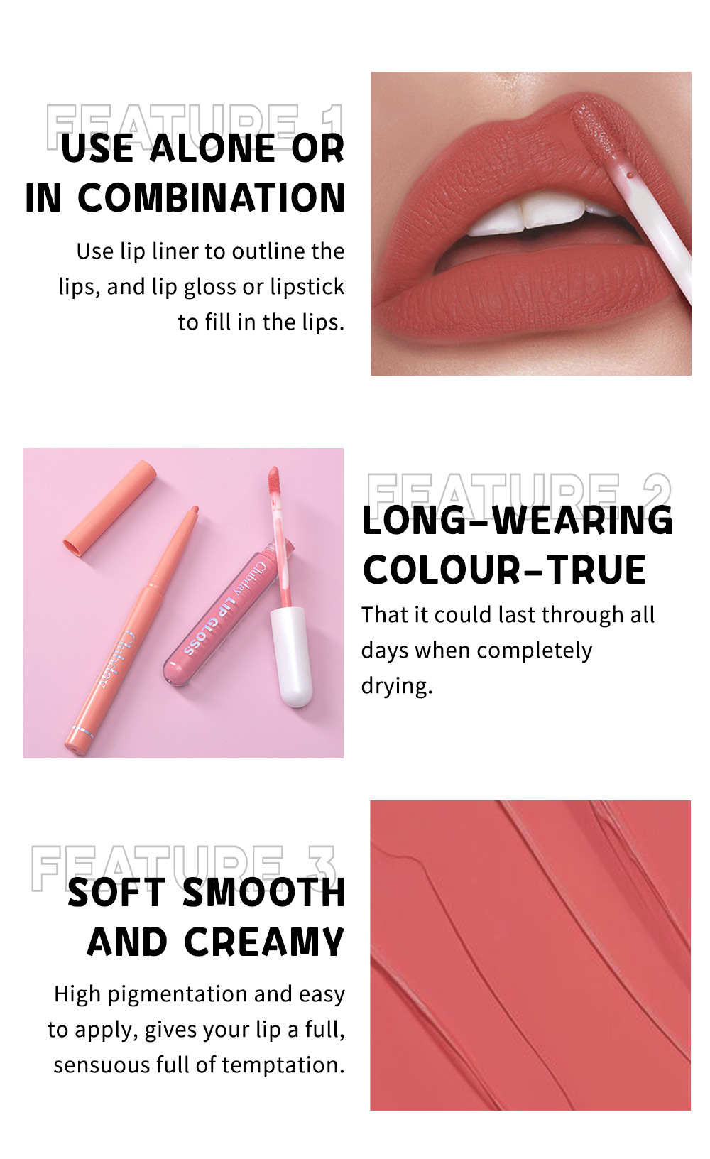 Clubday Lip Makeup 1+1 Set: Velvet Matte, Water-repellent Lip Gloss and Outlining Lip Pen undefined