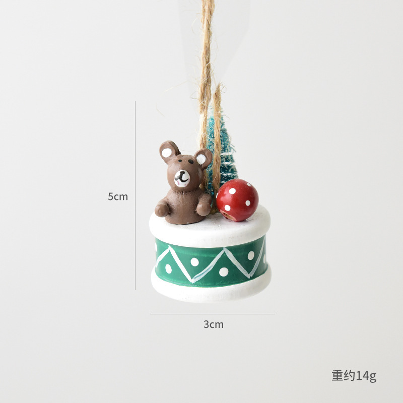 NUCHI亚马逊跨境圣诞节装饰树脂雪人小鼓迷你圣诞树装饰小挂件|undefined